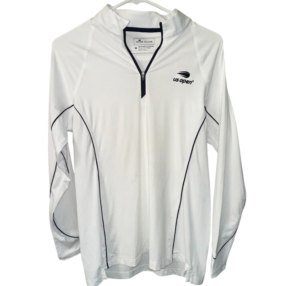 Peter Millar US Open Quarter Zip Pullover White Navy Size M UPF 50+ - Picture 2 of 7